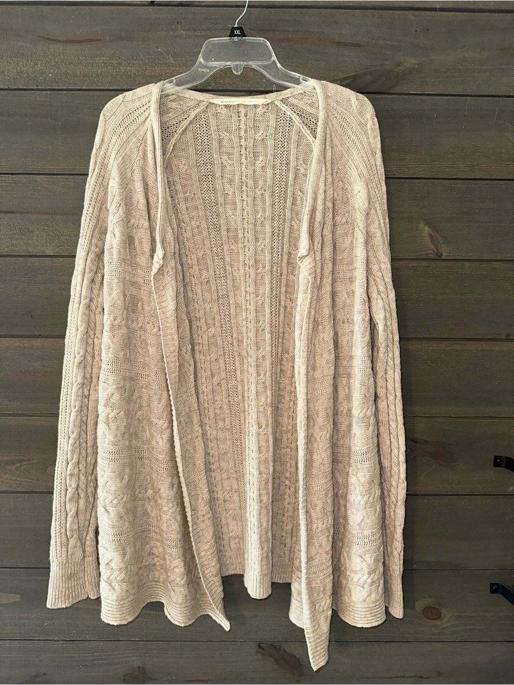 ATHLETA Cozy Open-Front Cable Knit Wool Cardigan - Neutral Beige